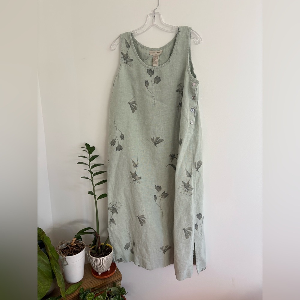 Sweet Jessie linen botanical print two piece dress set